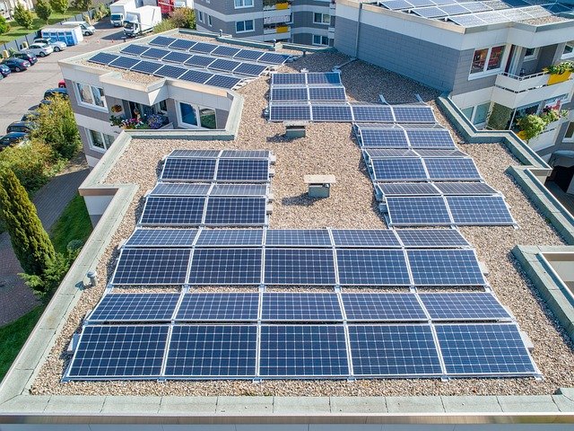 solar panels on a commercial building 